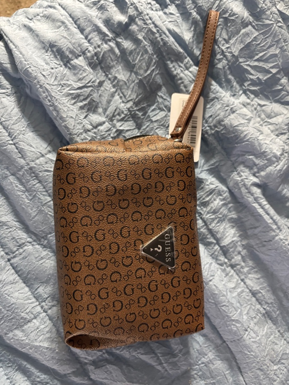 Guess Brown Monogram Wristlet Pouch with Logo Triangle New - Picture 4 of 8